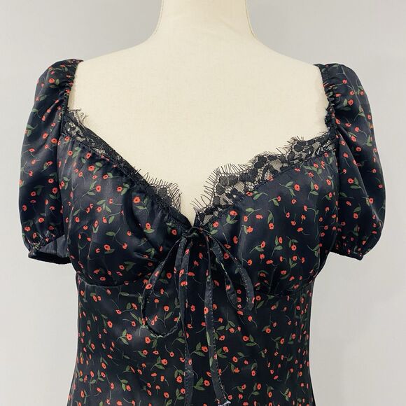 Y2K Koco & K London Sz 8 Black Poppy Gypsy Milkmaid Wench Mini Whimsigoth Dress - Picture 2 of 16